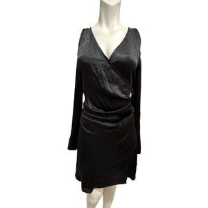 ASTR The Label Dress Satin Long Sleeve Shoulder Cutout Draped Mini Black Dress